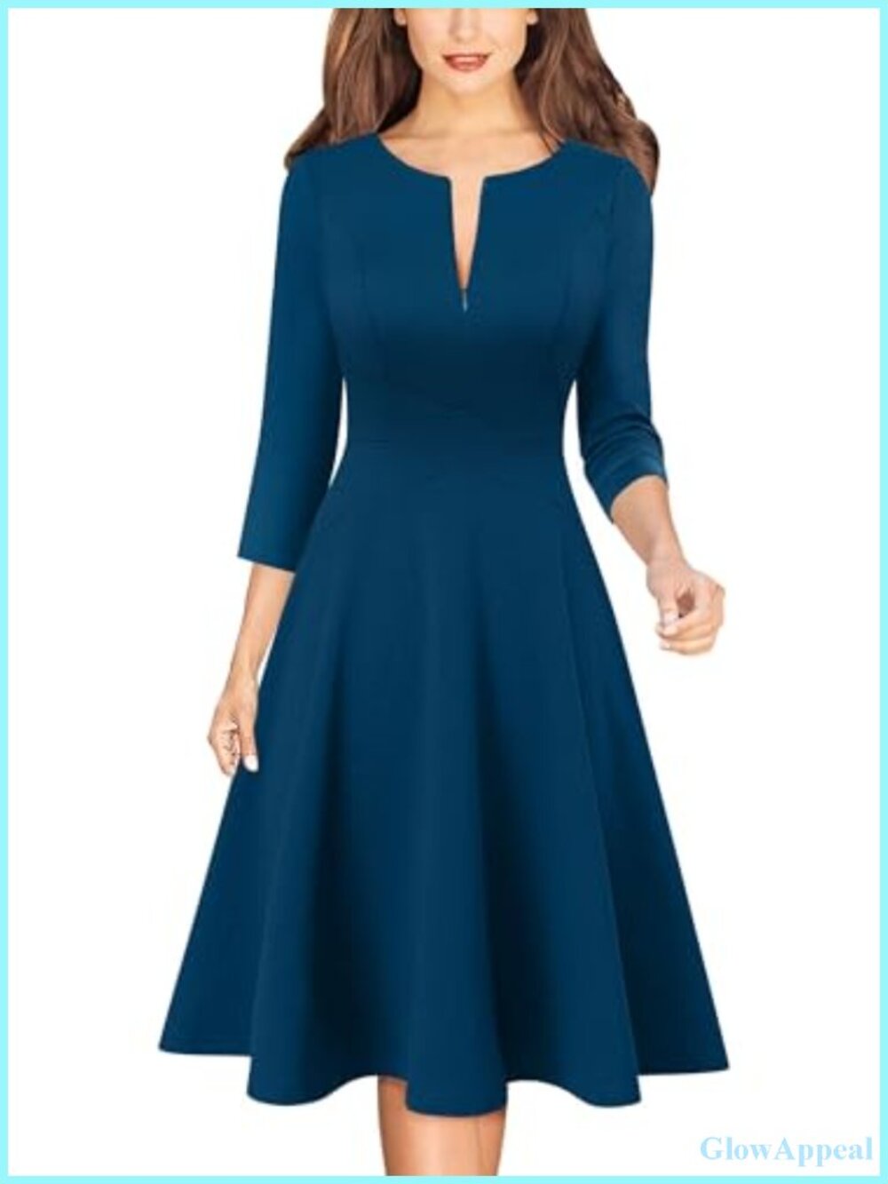 Womens Work Office Business A-Line Dress Front Zipper Slim Fit Knee Length